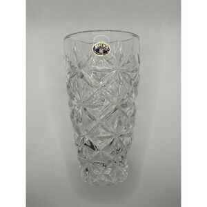 Bohemia Crystal Vase Unisex New Clear Starburst Cut Glass Czech Republic 7" Tall